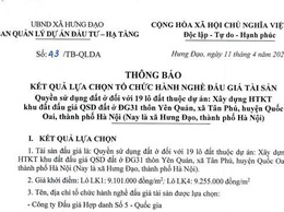THÔNG BÁO
KẾT QUẢ LỰA CHỌN TỔ CHỨC HÀNH NGHỀ ĐẤU GIÁ TÀI SẢN