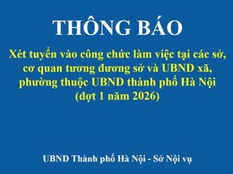 THÔNG BÁO: Xét tuyển vào công chức làm việc tại các sở, cơ quan tương đương sở và UBND xã, phường thuộc UBND thành phố Hà Nội (đợt 1 năm 2026)