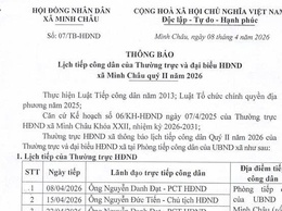 HĐND xã Minh Châu thông báo: Lịch tiếp công dân của Thường trực và đại biểu HĐND xã Minh Châu quý II/2026