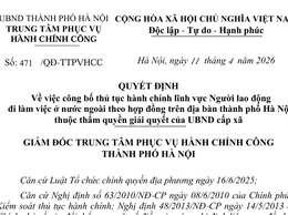 QUYẾT ĐỊNH 
Về việc công bố thủ tục hành chính lĩnh vực Người lao động 
đi làm việc ở nước ngoài theo hợp đồng trên địa bàn thành phố Hà Nội 
thuộc thẩm quyền giải quyết của UBND cấp xã