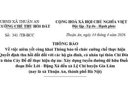 Niêm yết công khai Thông báo tổ chức cưỡng chế thực hiện Quyết định thu hồi đất đối với các hộ gia đình, cá nhân tại thôn Chi Đông và thôn Cây Đề