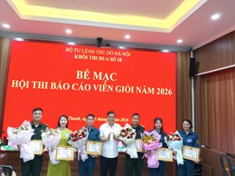 Thí sinh Hoàng Minh Hằng, đại diện BCHQS xã Thanh Trì đạt giải Nhì Hội thi Báo cáo viên giỏi năm 2026 – Khối thi đua số 18