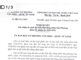 PHƯỜNG VĂN MIẾU – QUỐC TỬ GIÁM THÔNG QUA NGHỊ QUYẾT XÁC ĐỊNH TƯ CÁCH ĐẠI BIỂU HỘI ĐỒNG NHÂN DÂN PHƯỜNG KHÓA II, NHIỆM KỲ 2026 - 2031.