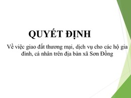 Quyết định về việc giao đất thương mại, dịch vụ cho các hộ gia đình, cá nhân trên địa bàn xã Sơn Đồng