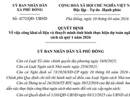 Quyết định Về việc công khai số liệu và thuyết minh tình hình thực hiện dự toán ngân sách xã Phù Đổng Quý 1 năm 2026