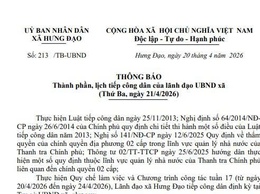 THÔNG BÁO
Thành phần, lịch tiếp công dân của lãnh đạo UBND xã
(Thứ Ba, ngày 21/4/2026)