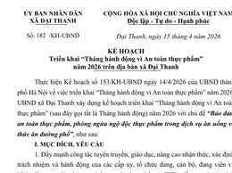 Kế hoạch số 182/KH-UBND ngày 15/4/2026 của UBND xã Đại Thanh về việc triển khai 