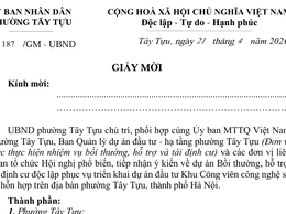 Ngày 24 và 25/4, UBND phường Tây Tựu tổ chức Hội nghị phổ biến, tiếp nhận ý kiến của các tổ chức, hộ gia đình, cá nhân về công tác thu hồi đất, GPMB dự án đầu tư Khu Công viên công nghệ số và hỗn hợp
