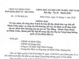 Thông báo của Ban QLDA Đầu tư - Hạ tầng xã Minh Châu: Về việc niêm yết công khai Trích đo bản đồ địa chính khu vực bãi nổi Minh Châu.