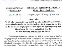 THÔNG BÁO Về việc niêm yết công khai kết quả kiểm tra hồ sơ Đăng ký đất đai, tài sản gắn liền với đất, cấp GCN QSD đất cho ông Nguyễn Văn Sơn