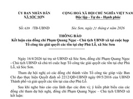 THÔNG BÁO Kết luận của đồng chí Phạm Quang Ngọc - Chủ tịch UBND xã tại cuộc họp Tổ công tác giải quyết các tồn tại chợ Phủ Lỗ, xã Sóc Sơn.