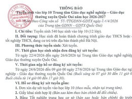 THÔNG BÁO
Tuyễn sinh vào lớp 10 Trung tâm Giáo dục nghề nghiệp – Giáo dục thường xuyên Quốc Oai năm học 2026-2027