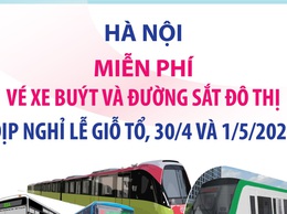 Hà Nội miễn phí vé xe buýt, đường sắt đô thị phục vụ Nhân dân dịp Giỗ Tổ Hùng Vương, 30/4 và 01/5/2026
