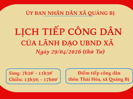 Lịch tiếp công dân của Lãnh đạo UBND xã Quảng Bị ngày 29/4/2026