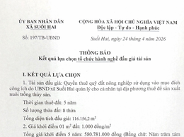 UBND xã Suối Hai thông báo kết quả lựa chọn tổ chức hành nghề đấu giá tài sản