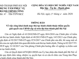 Thông báo công khai danh mục thủ tục hành chính thuộc thẩm quyền giải quyết của UBND cấp xã trên địa bàn thành phố Hà Nội