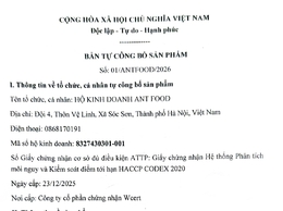 HỘ KINH DOANH ANT FOOD CÔNG KHAI BẢN TỰ CÔNG BỐ CHẤT LƯỢNG SẢN PHẨM