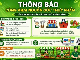 xã Hòa Phú: Thông báo thực hiện công khai nguồn gốc thực phẩm nông, lâm, thủy sản trên địa bàn xã