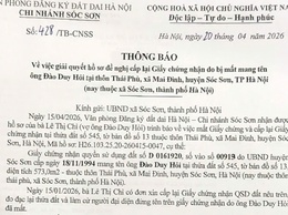 THÔNG BÁO GIẢI QUYẾT HỒ SƠ ĐỀ NGHỊ CẤP LẠI GCN DO BỊ MẤT MANG TÊN ÔNG ĐÀO DUY HỎI TẠI THÔN THÁI PHÙ, XÃ MAI ĐÌNH, HUYỆN SÓC SƠN, TP HÀ NỘI (NAY THUỘC XÃ SÓC SƠN, TP HÀ NỘI)