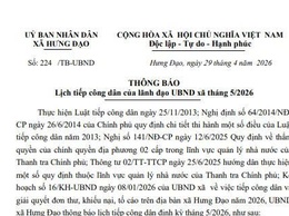Lịch tiếp công dân của lãnh đạo UBND xã Hưng Đạo tháng 5/2026