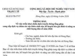 THÔNG BÁO 
Về việc triển khai chiến dịch truyền thông lồng ghép cung cấp dịch vụ chăm sóc sức khỏe sinh sản, kế hoạch hóa gia đình và nâng cao chất lượng dân số năm 2026