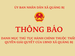 THÔNG BÁO
Về việc công khai danh mục thủ tục hành chính
thuộc thẩm quyền giải quyết tại UBND xã Quảng Bị