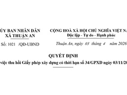 Thu hồi Giấy phép xây dựng có thời hạn số 34.GPXD ngày 03.11.2025