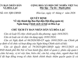 Ủy ban nhân dân xã Hòa Lạc ban hành Quyết định về việc thành lập Ban Đại diện Hội đồng quản trị Ngân hàng Chính sách xã hội xã Hòa Lạc.