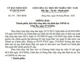 Thành phần, lịch tiếp công dân của lãnh đạo UBND xã (Thứ Ba, ngày 07/4/2026)