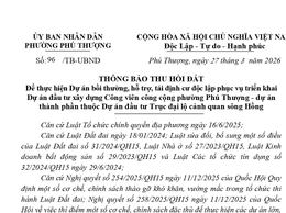 Thông báo về việc triển khai Dự án bồi thường, hỗ trợ, tái định cư phục vụ xây dựng Công viên công cộng phường Phú Thượng