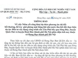 THÔNG BÁO 
Về niêm yết công khai dự thảo phương án chi tiết bồi thường, hỗ trợ giải phóng mặt bằng khi nhà nước thu hồi đất dự án: Đầu tư, xây dựng công trình cầu Tân phú bắc qua Sông Đáy