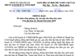 THÔNG BÁO Về việc tiêm phòng vắc xin Dại cho đàn chó, mèo trên địa bàn xã Thanh Oai năm 2026