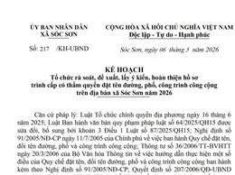 XÃ SÓC SƠN TRIỂN KHAI RÀ SOÁT, ĐỀ XUẤT, LẤY Ý KIẾN, HOÀN THIỆN HỒ SƠ TRÌNH CẤP CÓ THẨM QUYỀN ĐẶT TÊN ĐƯỜNG, PHỐ VÀ CÔNG TRÌNH CÔNG CỘNG NĂM 2026.