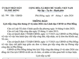 Lịch tiếp công dân tháng (5+6) năm 2026 của Lãnh đạo UBND xã Phù Đổng