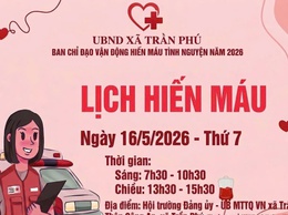 Xã Trần Phú: tổ chức hiến máu vào ngày 16/5/2026