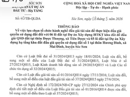XÃ SÓC SƠN: THÔNG BÁO LỰA CHỌN TỔ CHỨC HÀNH NGHỀ ĐẤU GIÁ TÀI SẢN 
