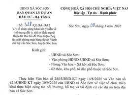 TỔ CHỨC CÔNG KHAI XIN Ý KIẾN VỀ TÌNH TRẠNG ĐẤT Ở, NHÀ Ở KHÁC NGOÀI THỬA ĐẤT THU HỒI ĐỂ THỰC HIỆN CÔNG TÁC GIẢI PHÓNG MẶT BẰNG DỰ ÁN VÀNH ĐAI THỊ TRẤN SÓC SƠN, HUYỆN SÓC SƠN