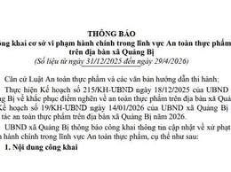 Thông báo Công khai cơ sở vi phạm hành chính trong lĩnh vực An toàn thực phẩm trên địa bàn xã Quảng Bị