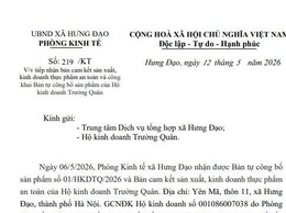 Bản tự công bố sản phẩm số 01/HKDTQ/2026 của Hộ kinh doanh Trường Quân