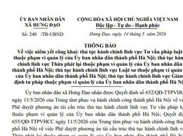 Thông báo công khai các thủ tục hành chính thuộc phạm vi quản lý của UBND thành phố Hà Nội