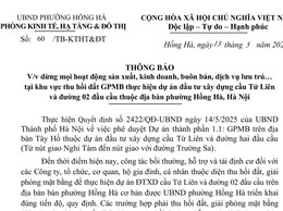 Phường Hồng Hà thông báo dừng hoạt động sản xuất, kinh doanh trong phạm vi GPMB dự án cầu Tứ Liên