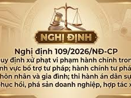 Giới thiệu Nghị định số 109/2026/NĐ-CP quy định xử phạt vi phạm hành chính trong lĩnh vực bổ trợ tư pháp; hành chính tư pháp; hôn nhân và gia đình; thi hành án dân sự; phục hồi, phá sản doanh nghiệp, hợp tác xã.
