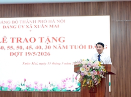 Xuân Mai: 60 đảng viên cao niên vinh dự được nhận huy hiệu Đảng đợt 19/5/2026