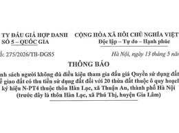 Thông báo danh sách không đủ điều kiện đấu giá