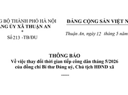 Thông báo về việc thay đổi thời gian tiếp công dân tháng 5/2026 của đồng chí Bí thư Đảng uỷ xã