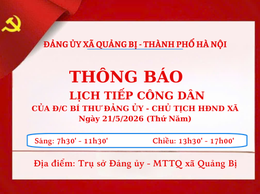 Lịch tiếp công dân của đồng chí Bí thư Đảng ủy, Chủ tịch HĐND xã Quảng Bị ngày 21/4/2026 (thứ 5)