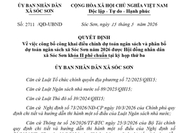 XÃ SÓC SƠN: CÔNG KHAI ĐIỀU CHỈNH DỰ TOÁN NGÂN SÁCH VÀ PHÂN BỔ DỰ TOÁN NGÂN SÁCH NĂM 2026