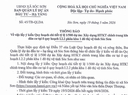 LẤY Ý KIẾN QUY HOẠCH CHI TIẾT TỶ LỆ 1/500 DỰ ÁN: XÂY DỰNG HTKT CHỈNH TRANG  KHU DÂN CƯ TẠI Ô QUY HOẠCH I.2.2 PHÂN KHU I - ĐÔ THỊ 
VỆ TINH SÓC SƠN