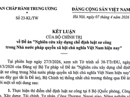 KẾT LUẬN CỦA BỘ CHÍNH TRỊ VỀ ĐỀ ÁN “NGHIÊN CỨU XÂY DỰNG CHẾ ĐỊNH LUẬT SƯ CÔNG TRONG NHÀ NƯỚC PHÁP QUYỀN XÃ HỘI CHỦ NGHĨA VIỆT NAM HIỆN NAY”
