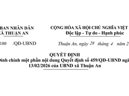 Đính chính một phần nội dung Quyết định số 459/QĐ-UBND ngày 13/02/2026 của UBND xã Thuận An (Dương Văn Sản)